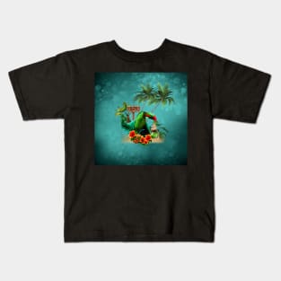 Tropical design with cute toucan with a drink and palm trees Kids T-Shirt